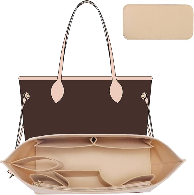 Purse Organizer Insert Compatible with Neverfull GM and More, Felt Zipper Bag Insert Liner with Base Shaper for Women Tote Handbags, Beige, XL by OAIKOR