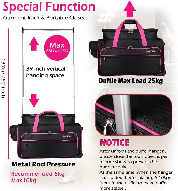 Dance Bag with Garment Rack,23inch Dance Competition Garment Bags with Clothes Rack,Suitcase,Rolling Duffle for Travel, Wheeled Drop-Bottom Upright Luggage Closet Suitcase(Expand-Purple - Image 5