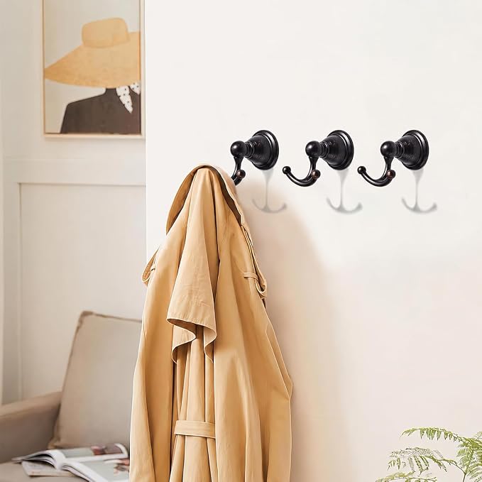 khtumeware 4 Pack Oil Rubbed Bronze Robe Hooks Venetian Wall-Mounted Heavy-Duty Towel Hooks, Zinc Alloy Bathroom Coat Hooks and Suitable for Hanging Towels, Bathrobes, Clothes, Hats and Bags. - Image 3