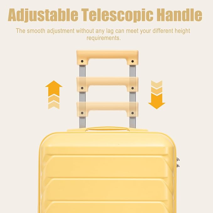 GDFStudio 20" ABS Hardshell Checked Luggage, Medium Capacity Travel Suitcase with Scratch Resistant Surface, 360° Silent Spinner Wheels, Combination Lock, Telescopic Handle and Side Hooks, Yellow - Image 7