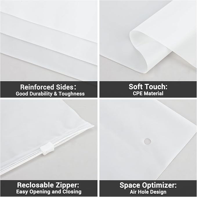 Frosted T Shirt Bags, 200PCS 9x12 inch Plastic Zip Bags for Clothes Packaging, Clothing Shipping, Bikini Swimsuit Bathing Suit Organizer, with Resealable Zipper & Vent Hole, 3 Mil - Image 6