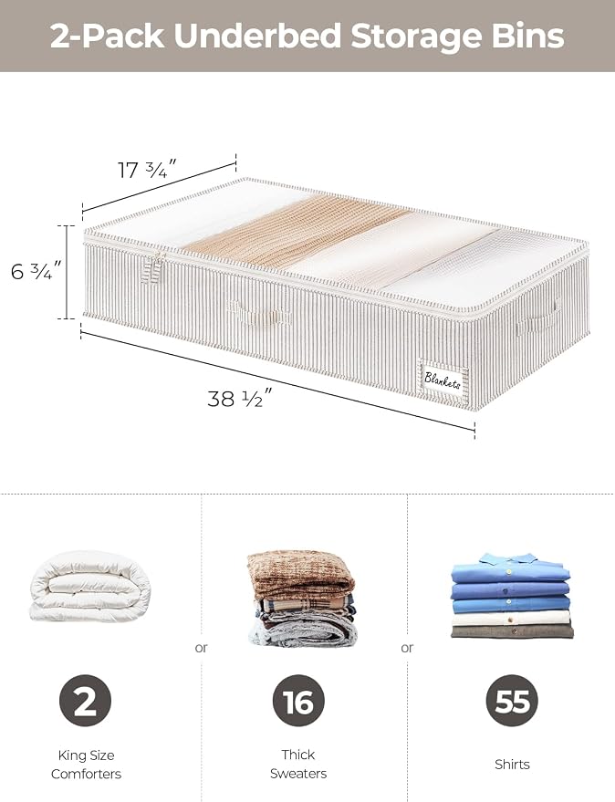 StorageWorks Extra Large Under Bed Storage Containers with Handles and Label Holder, 2 Pack Ultra-thick Fabric Underbed Bins, Closet Organizer for Clothes, Blankets, Sweater - Image 2