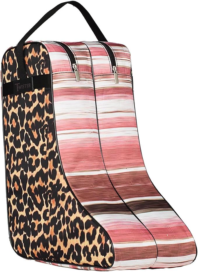 M&F Western Products TWISTER Boot Bag with Vibrant Side Panel Design, Durable Footwear Carrier with Nylon Handles and Gussets, Pink Chic Serape and Leopard Print Design by MFWestern