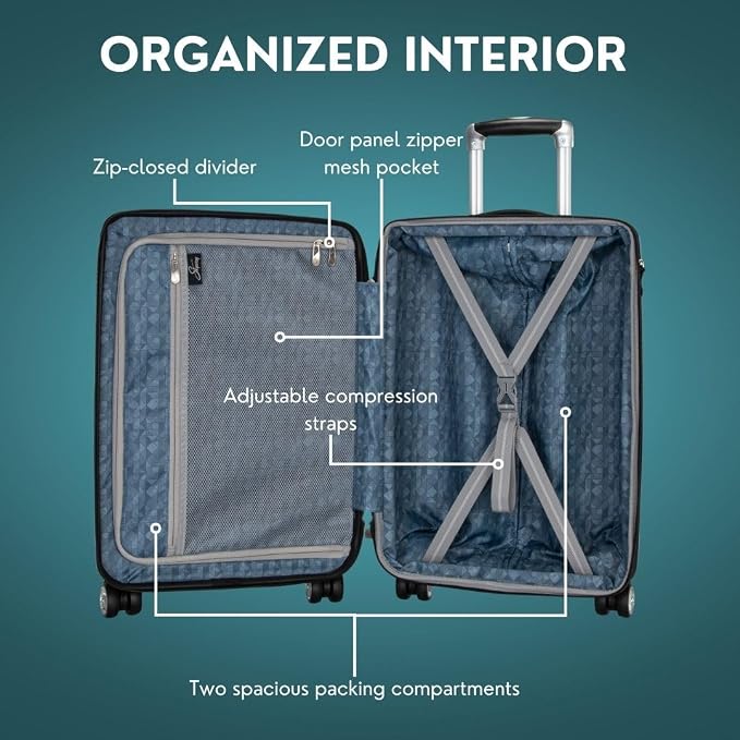 Skyway Nimbus 4.0 Expandable, Durable Hardside, 4 Wheel Spinner, Lightweight Suitcase, Unisex, Stylish, Shiny Silver, Checked-Large 28-Inch - Image 3