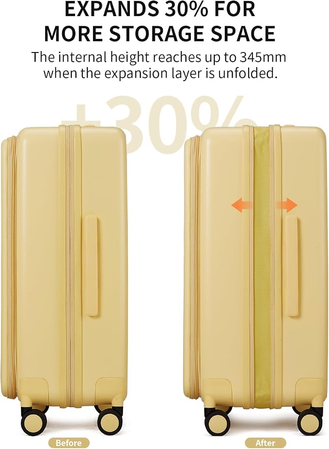 Expandable Top Open Carry On Luggage 22x14x9 Airline Approved, 20 Inch Hard Shell Carry On Suitcase with Spinner Wheels,Travel Small Luggage for Women Men,Cheese Yellow - Image 3
