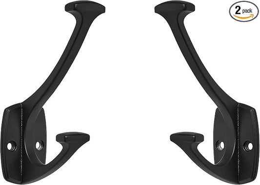 2 Pack Matte Black Hooks Decorative Heavy Duty Solid Large Coat Hooks for Towel Hanging Coats Robe Wall Mounted Towel Bags Door Back Bathroom Wall Hook. by ZAUYX