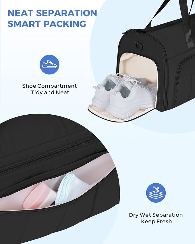 WANDF Convertible Garment Bags for Travel with Wet Pocket Carry on Garment Duffle Bag 2 in 1 Puffy Hanging Clothes Travel Bags with Shoe Compartment for Airplanes Business Weekend Gym Wedding (Black) - Image 2