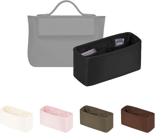 Women's Purse Organizer Insert - Satin & Lightweight Fabric with Inside Pockets, Portable for Commute, Travel, Shopping, and Evening, Multicolor Options, Fits for Kelly 24-24(Black, 2424mini) by KINGSINBAG