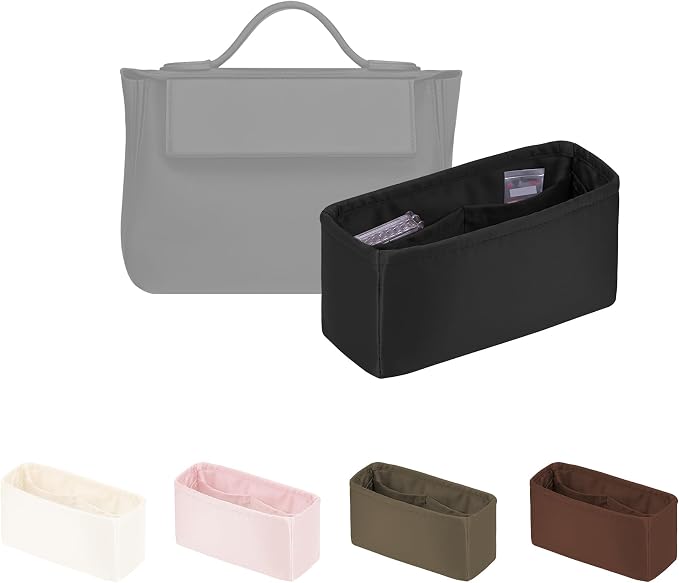 Women's Purse Organizer Insert - Satin & Lightweight Fabric with Inside Pockets, Portable for Commute, Travel, Shopping, and Evening, Multicolor Options, Fits for Kelly 24-24(Black, 2424-29) by KINGSINBAG