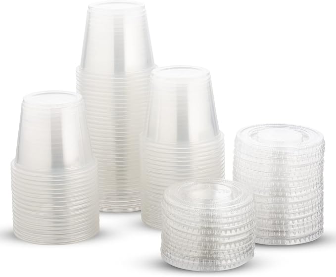 DuraHome Plastic Portion Cups with Lids 4 oz. & 5.5oz. Combo Pack of 150 Leakproof Jello Cup Mini Containers for Salad Dressing Sauce Condiment Snack Souffle and Salsa, Disposable, Interchangeable - Image 5