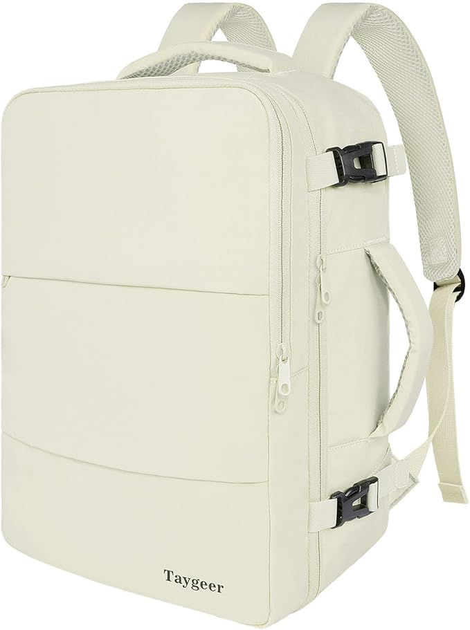 Taygeer Travel Backpack for Women, Carry On Backpack with Shoe Pouch | TSA 15.6" Laptop Back Pack Flight Approved, College Gym Bag Casual Daypack for Weekender Business Hiking, Beige by Taygeer