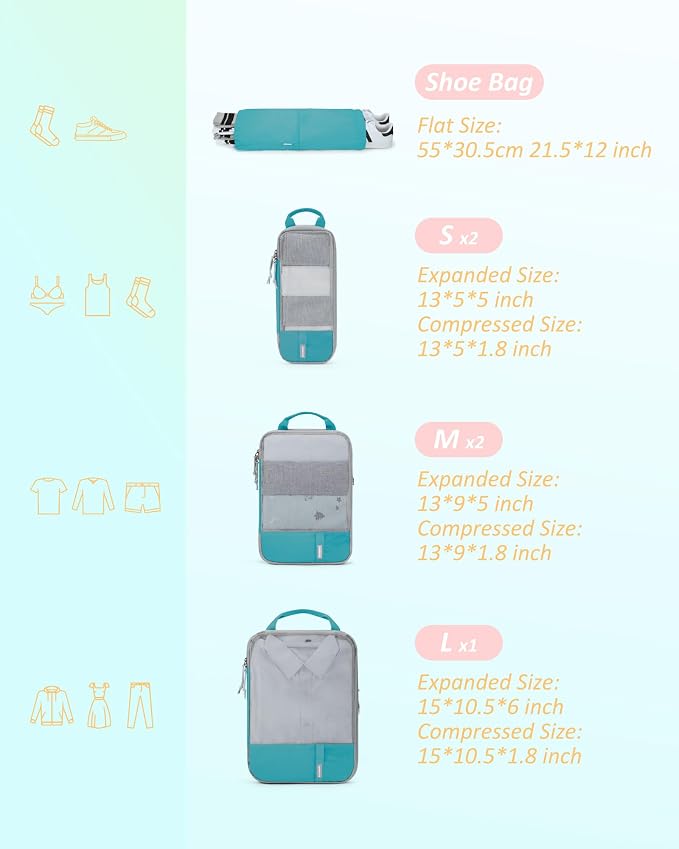 BAGSMART 6 Set /4 Set/2 Set Compression Packing Cubes for Travel, Lightweight Luggage Organizer Bags, Durable Space Saver Bags Travel Essentials - Image 2