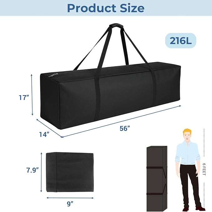 COOLBEBE 56" Sports Duffle Bag - 216L Extra Large Travel Duffel Luggage Bag with Upgrade 2-way Lockable Zippers, Sturdy & Water Resistant Long Duffle Bag for Camping Moving (Black 56inch) - Image 7