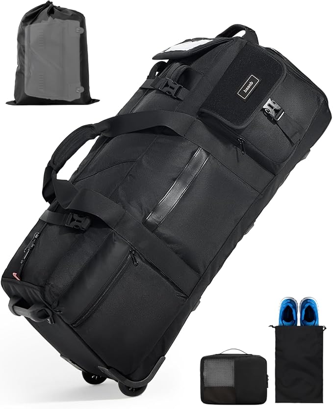 120L Rolling Duffel Bag with Wheels, Foldable Extra Large Travel Duffle Backpack, Waterproof Heavy Duty Luggage Bag with Shoe Compartment for Moving, Camping, College Move-In, Hospital, Sports Gear by baaob