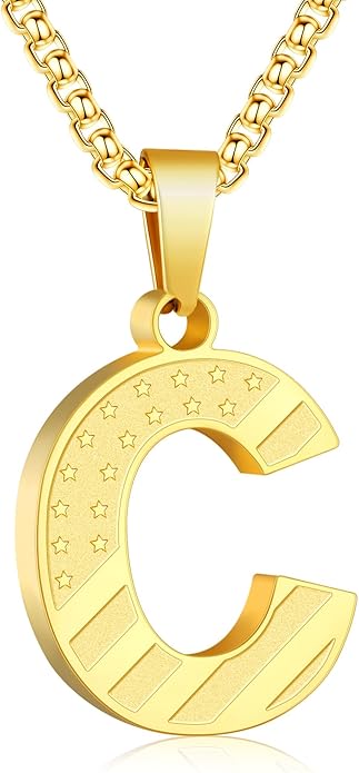 Zocomi Stocking Stuffers Christmas Gift - Initial Necklace Gifts for Men Boys, Stainless Steel American Flag Pendant Jewelry, Christmas Gifts Ideas for Kids Teen Boys
