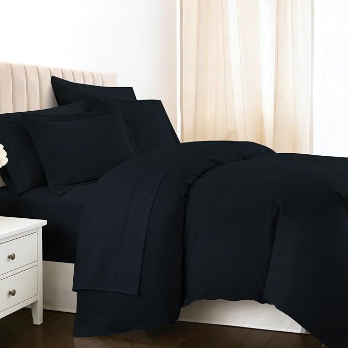 Pizuna Pure 100% Long-Staple Cotton Duvet Cover + Sheet Set Queen, Luxurious 400 Thread Count Long Staple Cotton, Soft Sateen Weave Bedding Set (Black) by Pizuna