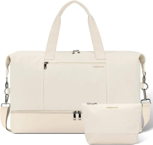 Women's Weekender bag Travel Duffel Bag with Shoe Compartment 21-inch Airline-Approved Carry-On, 2-Piece Overnight Bag Set Personal Item Luggage by GAYUAPEIABAG