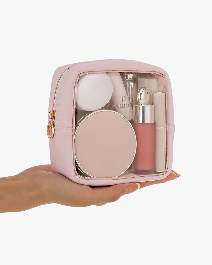 Pocmimut Clear Makeup Bag, Easy to Find Mini Makeup Bag for Purse, Travel Makeup Bag for Car, Compact Cosmetic Pouch for Daily Essentials,Pink - Image 2