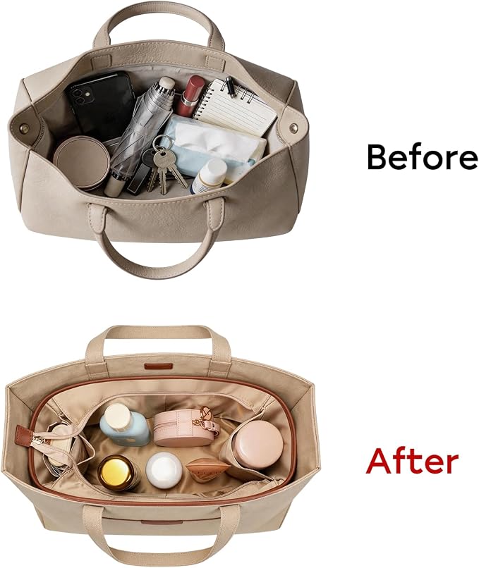 GIVLEFLY Purse Organizer Insert for Tote Bag, 12.99 Inch Satin Bag Organizer with Zipper Pocket, Multi Pocket Handbag Organizer - Image 7