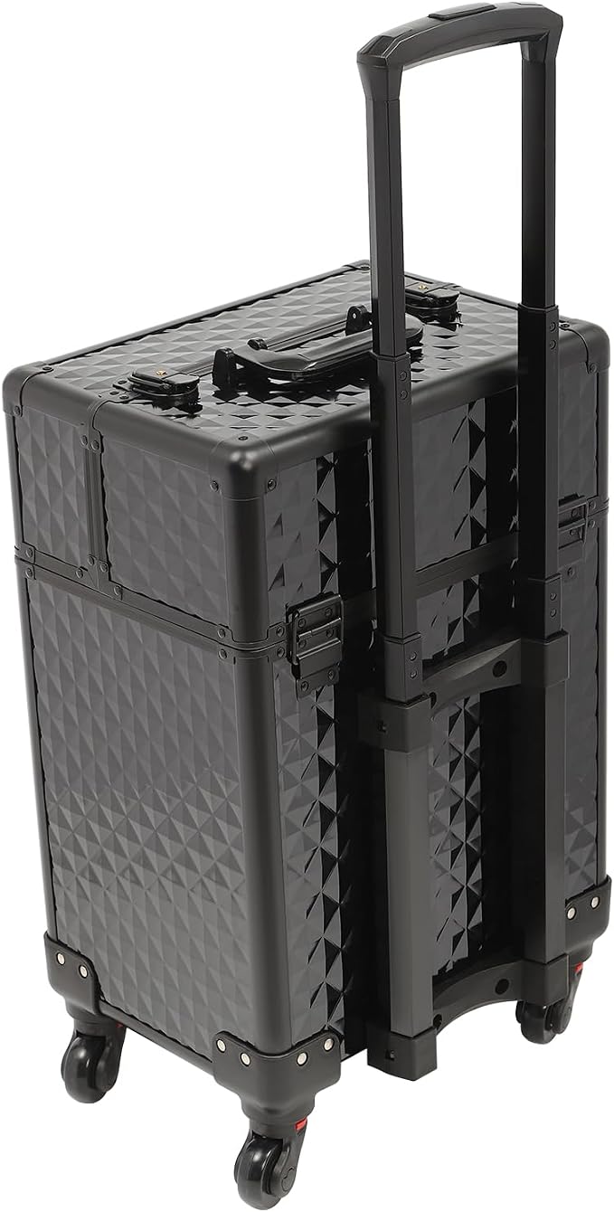 Rolling Makeup Case Cosmetic Train Cases 4 Tray with Sliding Rail Rolling Makeup Cart Cosmetic Trolley 3 Tier Travel Case Salon Barber Case for Makeup Tattooist Nail Tech Hairstylists - Image 9
