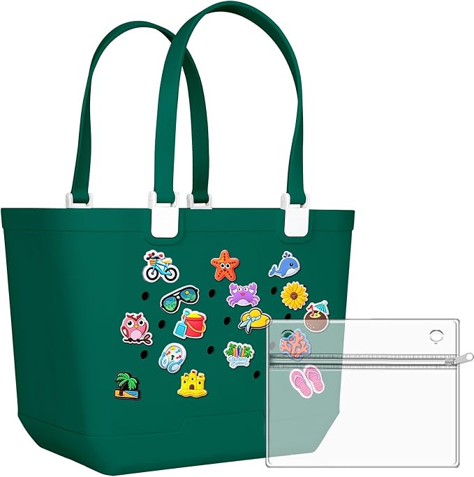 X-Large Rubber Beach Bag Travel Tote Bag with Waterproof Zipper Pocket, Washable Durable Rubber Beach Tote Mom gift by Coisini