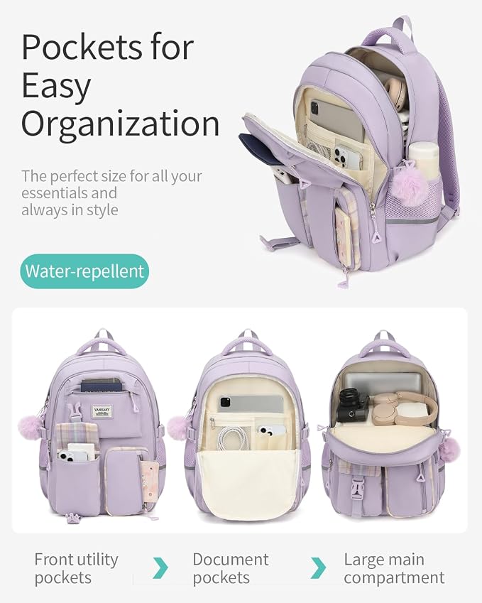 School Backpack for Teen Girls, Big Student Laptop Backpack Aesthetic Bookbags for College Women Elementary Middle High School Travel Mochilas Escolares, Purple - Image 2