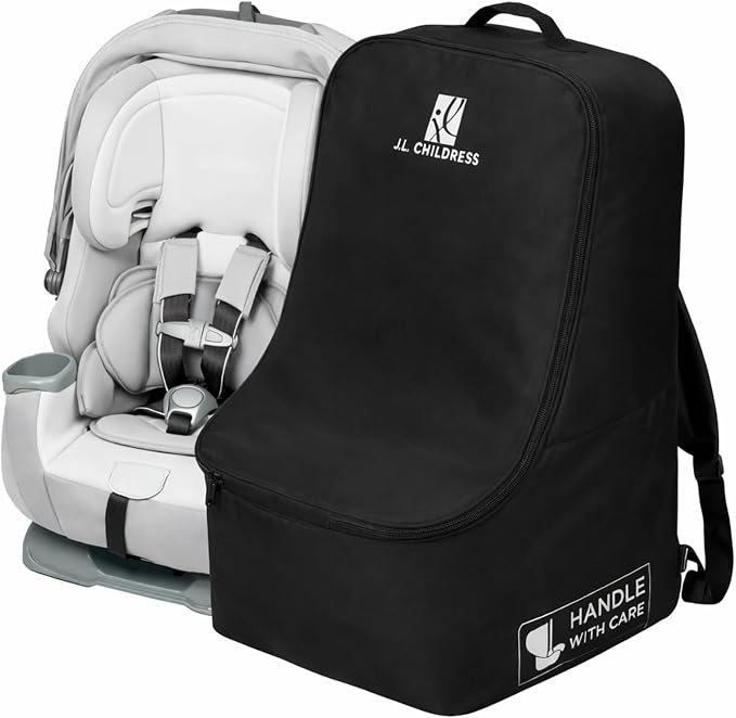 J.L. Childress Padded Backpack Car Seat Bag - Car Seat Travel Bag for Airplane, Fits Most Baby & Infant Carriers & Bootsters, Accessories for Gate or Baggage Check, AirTag Compatible - Deluxe, Black by JLChildressCoIncUSBaby