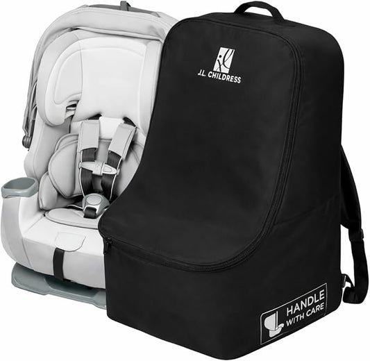 J.L. Childress Padded Backpack Car Seat Bag - Car Seat Travel Bag for Airplane, Fits Most Baby & Infant Carriers & Bootsters, Accessories for Gate or Baggage Check, AirTag Compatible - Deluxe, Black by JLChildressCoIncUSBaby