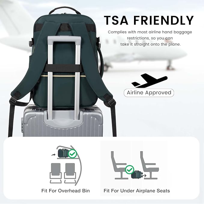 LOVEVOOK 40L Large Travel Backpack for Women Men, 17 Inch Carry on Backpack for Traveling on Airplane, Personal Item Travel Bag Airline Approved, Business Causal Weekender Backpack, Green-Black - Image 4