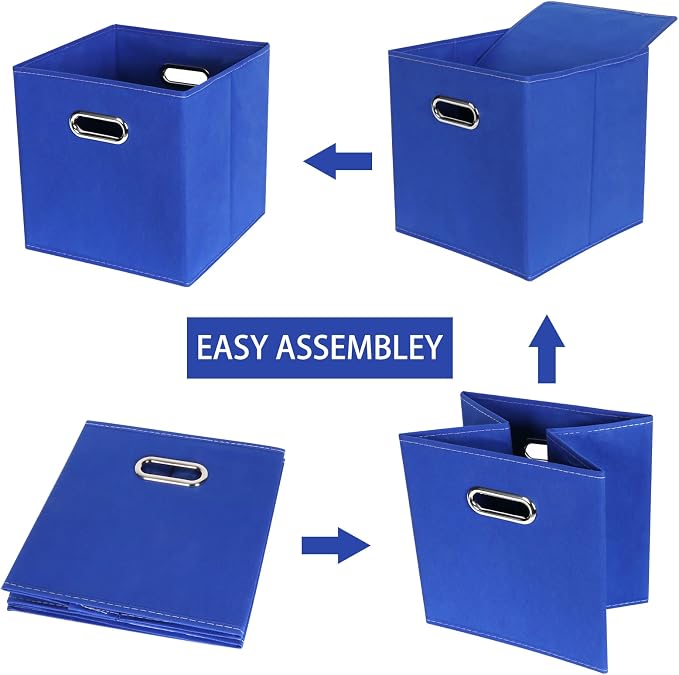 Fabric Cloth Storage Bins,Fabric Cube Bins Organizer with Dual Handles Foldable Cube Storage Baskets for Home Bedroom Storage,Set of 3,(Dark Blue) - Image 6