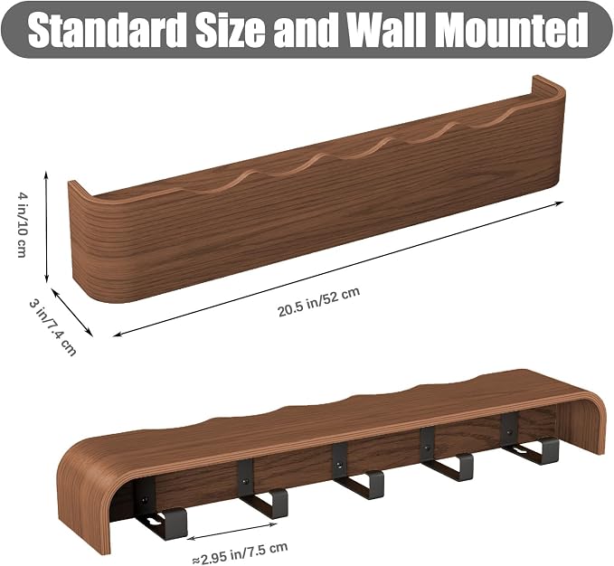 Coat Rack Wall Mount with Shelf 8 Hidden Hooks Modern Wooden Key Holder Entryway Organizer for Hallway Bedroom Bathroom Home Decor Storage for Hanging Coats Hats Bags Towels, Wave-Shape Black - Image 3