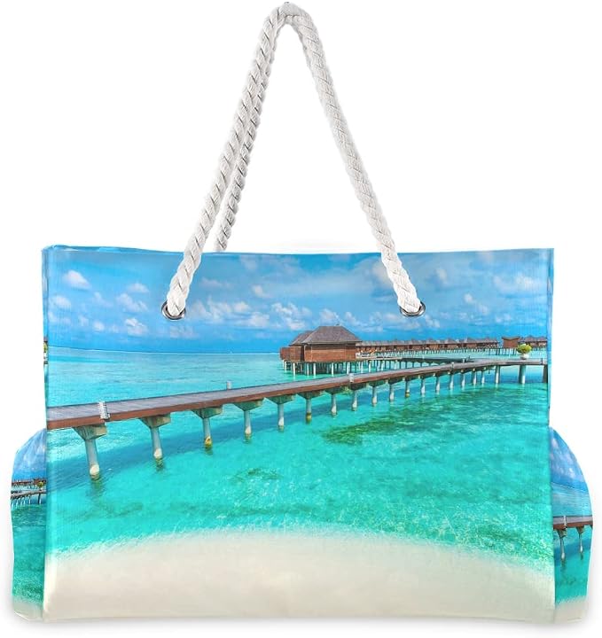 senya Large Beach Shoulder Bags Canvas Tote Water Resistant for Gym Travel Daily - Image 4