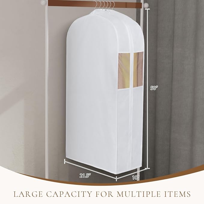 Univivi Premium Cotton Garment Bags for Hanging Clothes and Storage, 50 Inch Washable Suit Cover Bag with Extra Large 10" Gusset & Clear Window - Perfect for Suits, Coats, Jackets - 2 Pack - Image 6