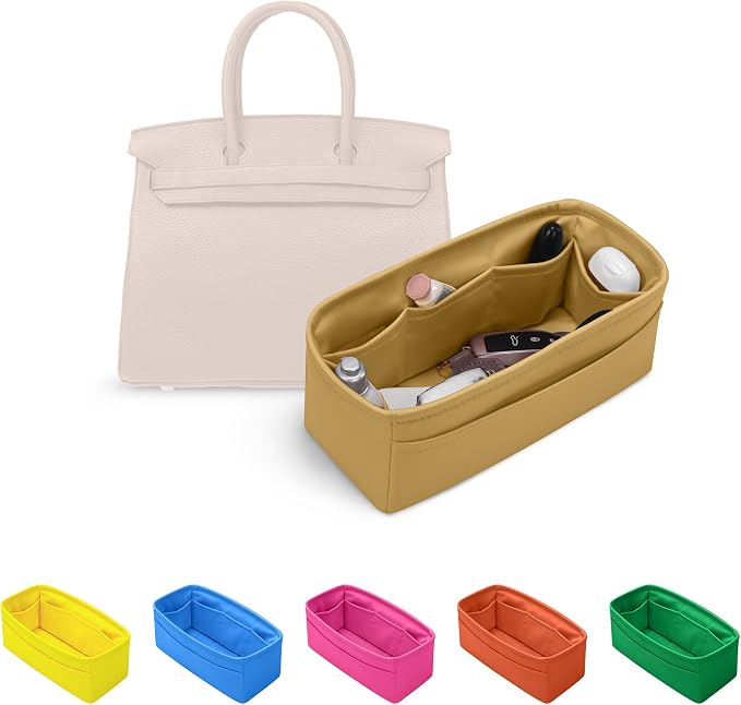 Satin Purse Organizer for Birkin 20, Biscuit | Custom Fit, Multiple Pockets, Lightweight Purse Essentials, Ideal for Travel, Shopping, and Daily Use by KINGSINBAG