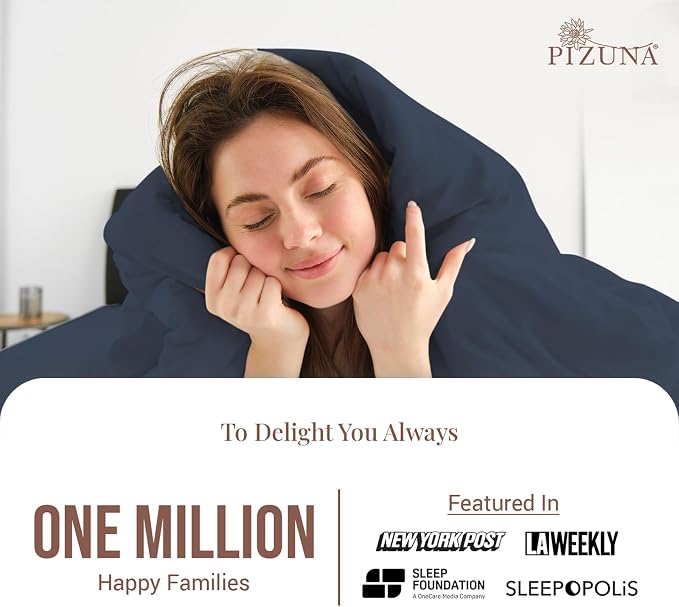 Pizuna 100% Cotton Queen 1 Pc Duvet Cover + 1 Pc Fitted Sheet Set 400 Thread Count Dark Blue Sateen Weave Luxurious Long Staple Cotton 4 Piece Bedding Set -1 Duvet Cover,2 Pillow Shams,1 Fitted Sheet - Image 2