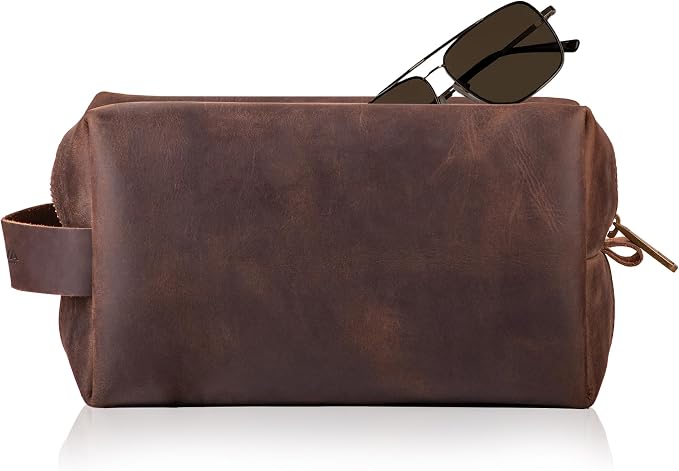 Mens Leather Toiletry Bag – Dopp Kit Handmade in USA – Full Grain Leather Organizer Bag with Waterproof Lining for Travel, Toiletries, Shaving Kit – Gifts for Men, Husband, Dad, Boyfriend by VivaWorkshop