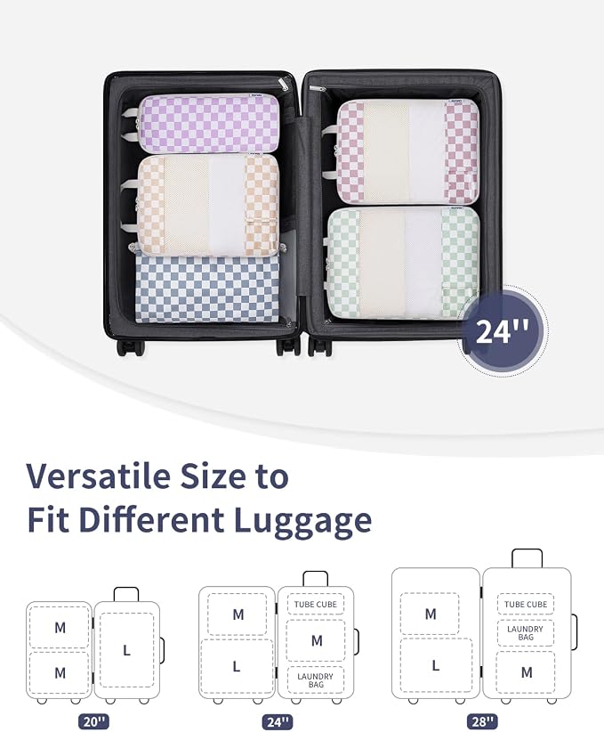 Narwey 6 Set Compression Packing Cubes for Travel Women Men, Travel Cubes for Carry On Suitcase, Durable Compression Luggage Organizer Bags - Image 2