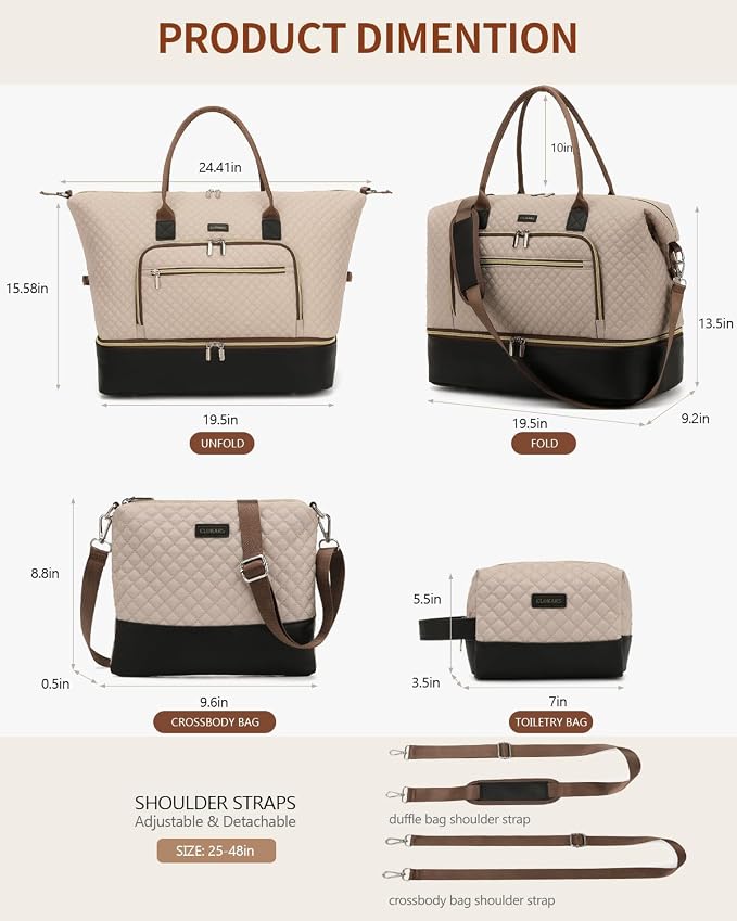 Weekender Bags for Women Travel, Under Seat Carry On Bags for Airplanes Overnight Bag with Shoe Compartment Luggage Sleeve, Foldie Travel Tote Bag Hospital Bag, Travel Gifts, Nude Black - Image 3