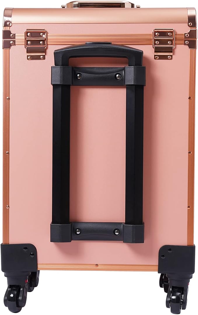 Rolling Makeup Case Cosmetic Train Cases Large Cosmetic Trolley with Locks Cosmetic Storage Organizer Travel Case Salon Barber Case for Makeup Artist Tattooist Nail Tech Hairstylists (Type D, Gold) - Image 9