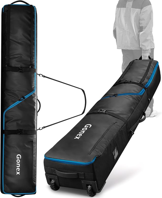 Gonex Snowboard Bag with Wheels,Adjustable Length Up to 175cm to 190cm, Fully Padded Ski Bag for Air Travel, 1200D Polyester PVC Waterproof Rolling Ski Bag with Skis Strapes by Gonex