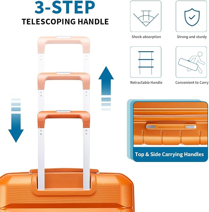 Somago Luggage Sets 3 Piece Hard Shell Polypropylene Suitcase with TSA Lock Spinner Carry On Luggage with Beauty Case Travel Set,Sunset Orange - Image 3