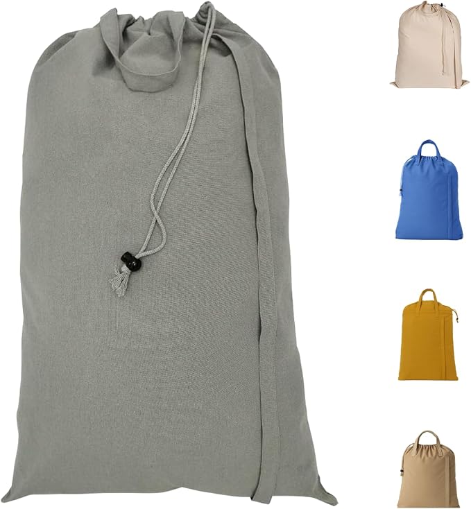 LFH Home Cotton Rich Canvas Extra Large Laundry Bag with Handle, Heavy Duty Drawstring Closure Washable Laundry Bags, School Travel, Home, Hotel, College Dorm, Organizer Sack, Toys 24x36-Grey by LFHHomePrivateLimited