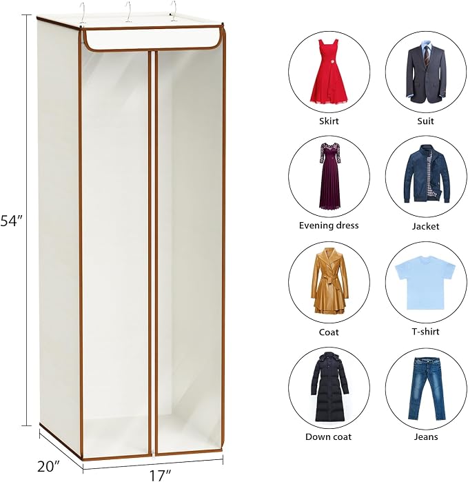 Univivi Garment Bags for Hanging Clothes, Large Clothes Storage Bags Closet Organizer with Clear Window, Premium Hanging Garment Storage Bag for Suits, Coats, Dresses, 54", 2 Pack (Beige) - Image 5
