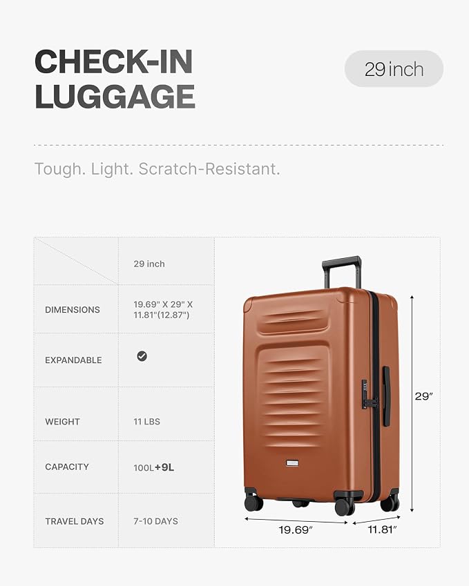 Coolife Checked Suitcases Luggage: Large Travel Luggage with Spinner Wheels Expandable Hardside Suitcases with TSA Lock,29 Inch Orange - Image 7