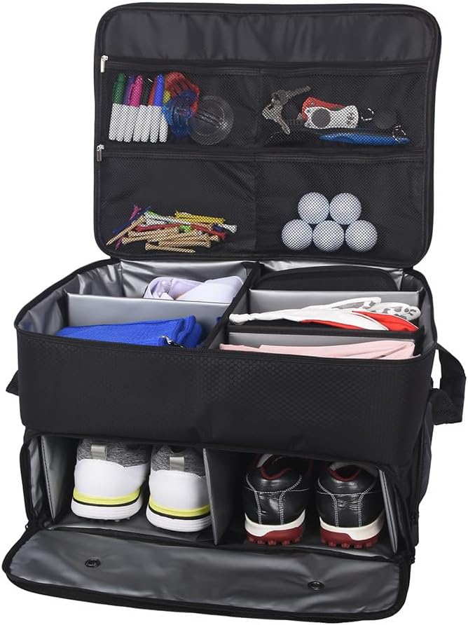 2 Layer Golf Trunk Organizer, Golf Gifts for Men, Car Organizers and Storage with Separate Ventilated Compartment for 2 Pair Shoes, Waterproof Car Organization Bag, Gifts for Golfers by HPLSZCN