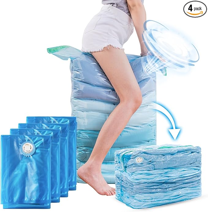 TAILI Vacuum Storage Bags 4 Pack, Jumbo Cube (31x40x15 inch), Extra Large Vacuum Seal Bags for Clothing, Beddings Comforters, Blankets, Pillows, No Pump Compression Cube, Blue by TAILI