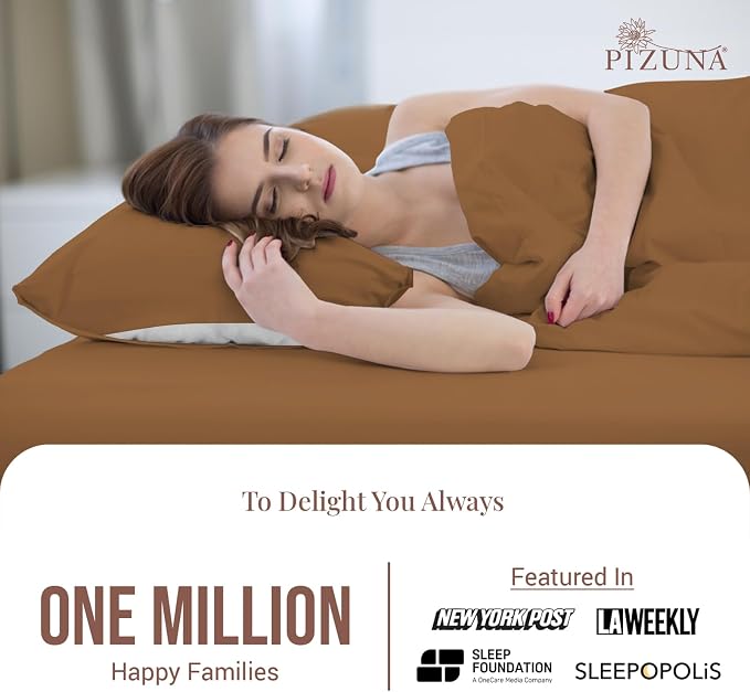 Pizuna Pure 100% Cotton Pillow Cases King Size Set of 2 Mocha Brown, Luxurious 400 Thread Count Long Staple Cotton Sateen with Envelope Closure (Combed Mocha Brown Cotton Pillow Cases King) - Image 2