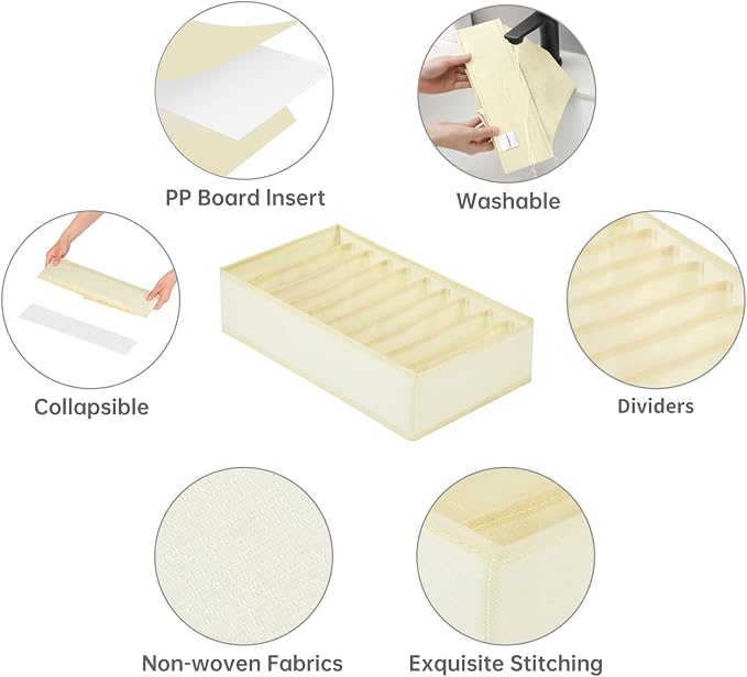 4 Packs T-shirt Drawer Organizers for Clothing,10 Grids Compartment Wardrobe Storage Box, Washable Clothes Organizer for Folded Clothes, T-shirt, Legging-Beige - Image 3