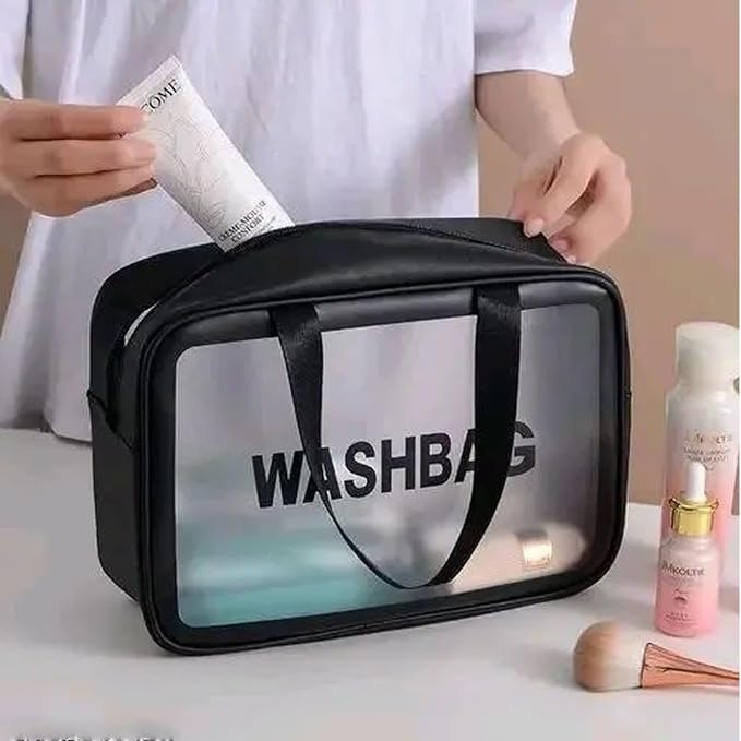 Washbag Toiletry Kit Organizer for Travel – Waterproof Cosmetic & Makeup Pouch Set of 3 (Large, Medium, Small) – Transparent Travel Wash Bag for Men & Women, BLACK, Unisex Style – Perfectly designed - Image 3