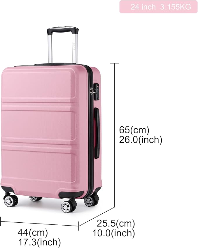 Kono 24 Inch Luggage Suitcase with Spinner Wheels TSA Lock | Lightweight PC+ABS Hardside Medium Checked Luggage Durable Rolling Suitcase Pink - Image 8